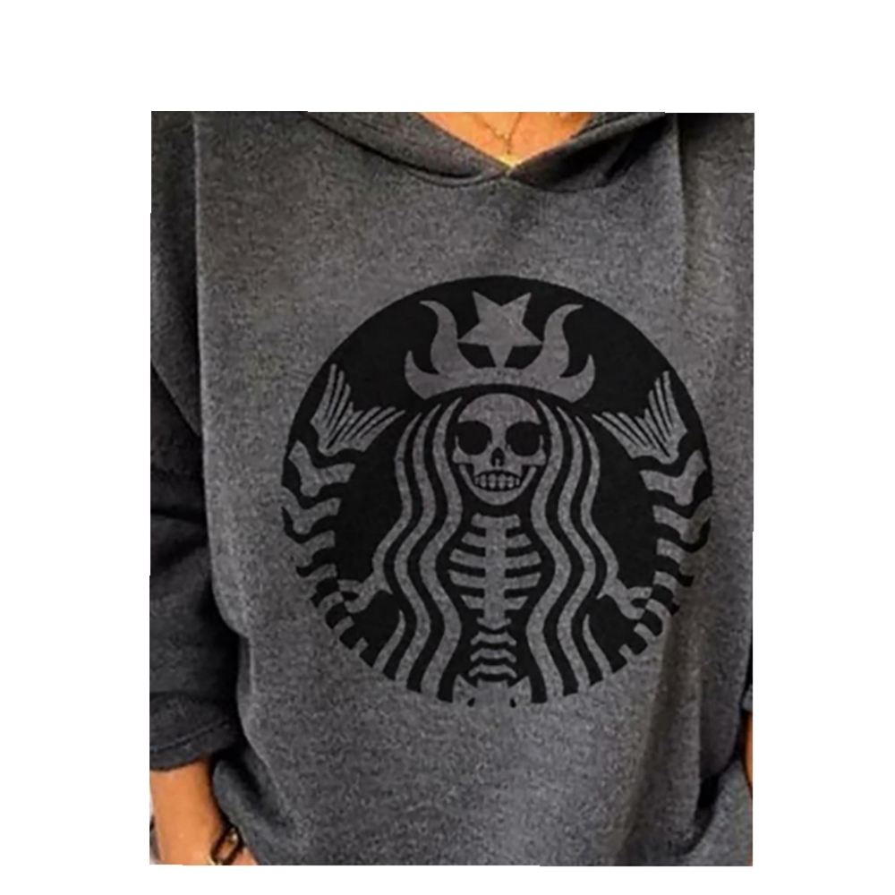 🖤Gray Hooded Long Sleeved Starbucks Skeleton